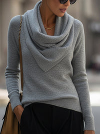 Draped Cowl Neck Long-Sleeve Top