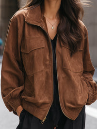 Faux Suede Zip-Up Worker Jacket
