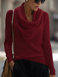 Draped Cowl Neck Long-Sleeve Top