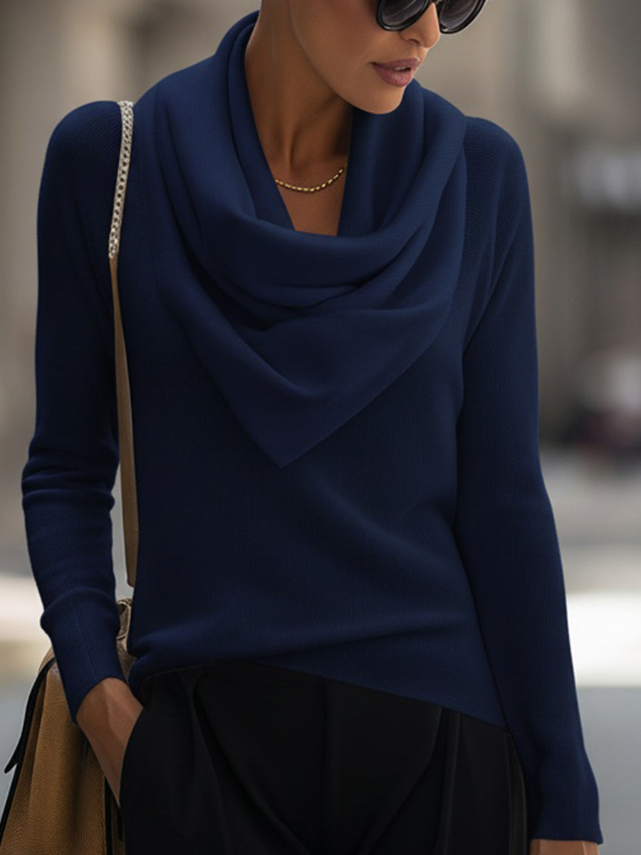 Draped Cowl Neck Long-Sleeve Top