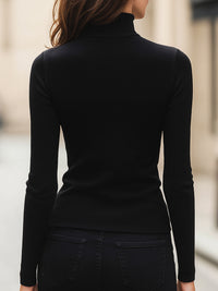 Black Asymmetric Zip High-Neck Knit Top
