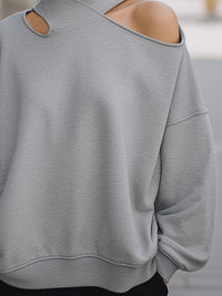 Asymmetrical Off-Shoulder Hollow-Out Neck Loose Knit Sweatshirt