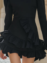 Black Ruffled Long Sleeve Dress