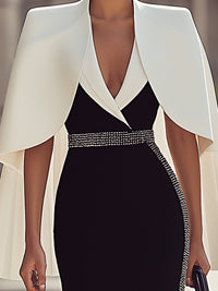 Solid Color Cape Suit With Rhinestone Dress