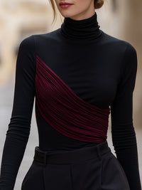 Asymmetric Pleated Panel Turtleneck Top