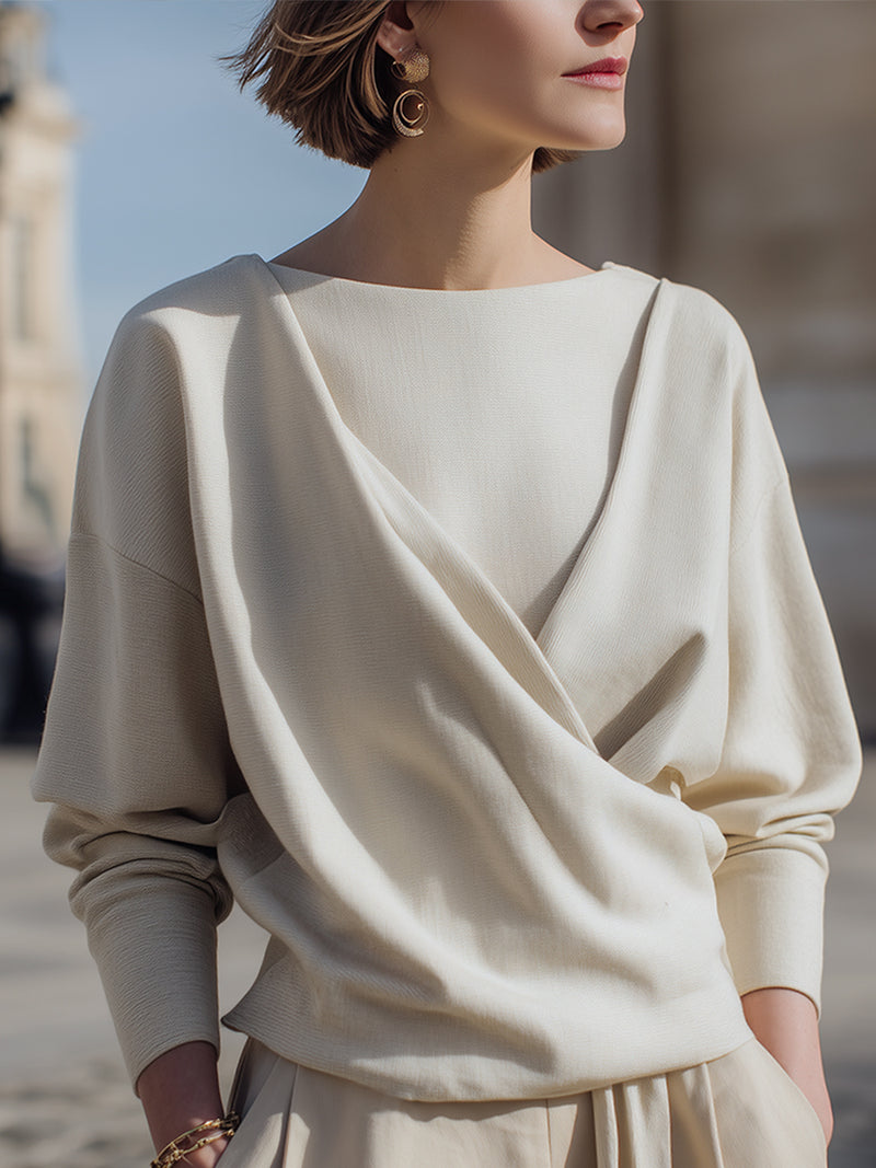 Minimalist Two-piece Sweatshirt With Draped Front