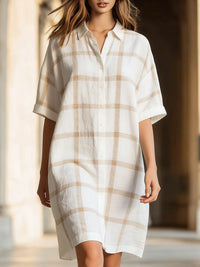 Relaxed Plaid Short-Sleeve Shirt Dress