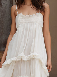 Smocked Bodice Ruffle High-Low Maxi Dress