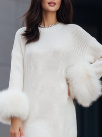 Knit Dress With Faux Fur Cuff Detailing