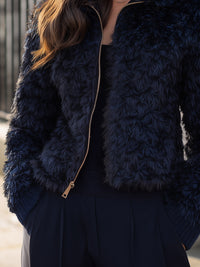Textured Faux Fur Zip Jacket