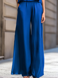 Cobalt Blue Satin Camisole & Wide-Leg Pants Two-Piece Set