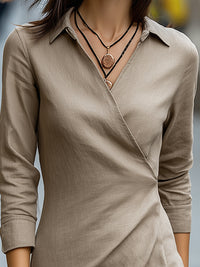 Linen-Blend Wrap-Front Shirt Dress