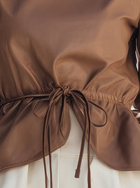 Faux Leather Drawstring Peplum Top