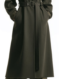 Olive Green Belted Longline Coat