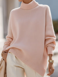 Blush Pink Asymmetrical Turtleneck Sweater