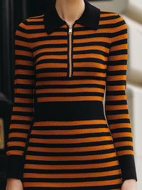 Striped Knit Polo Midi Dress
