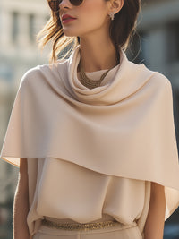Elegant Cape-Style Cowl-Neck Blouse With Soft Draped Overlay