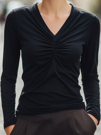 Ruched V-Neck Long-Sleeve Top