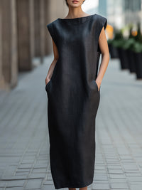 Minimalist Cap Sleeve Boat Neck Midi Dress