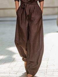 Asymmetrical Off-Shoulder Tie-Waist Linen Jumpsuit