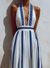 Halter Neck Contrast Stripe A-Line Maxi Dress