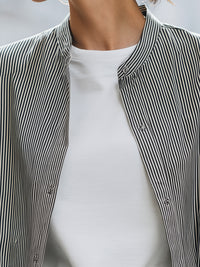 Striped Stand-Collar Shirt And Long-Sleeve T-Shirt Two-Piece Set