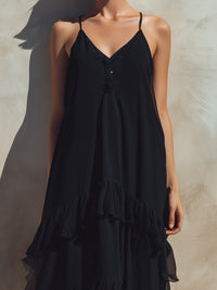 Elegant Tiered Ruffle Spaghetti Strap Maxi Dress