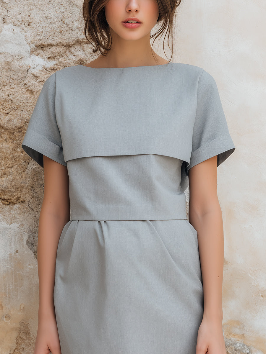 Structured Cape-Sleeve Mini Dress