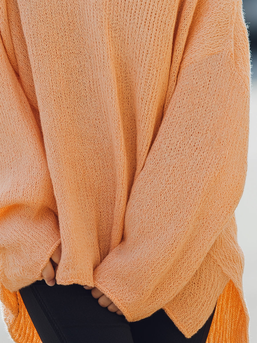 Oversized Peach V-Neck Knit Sweater