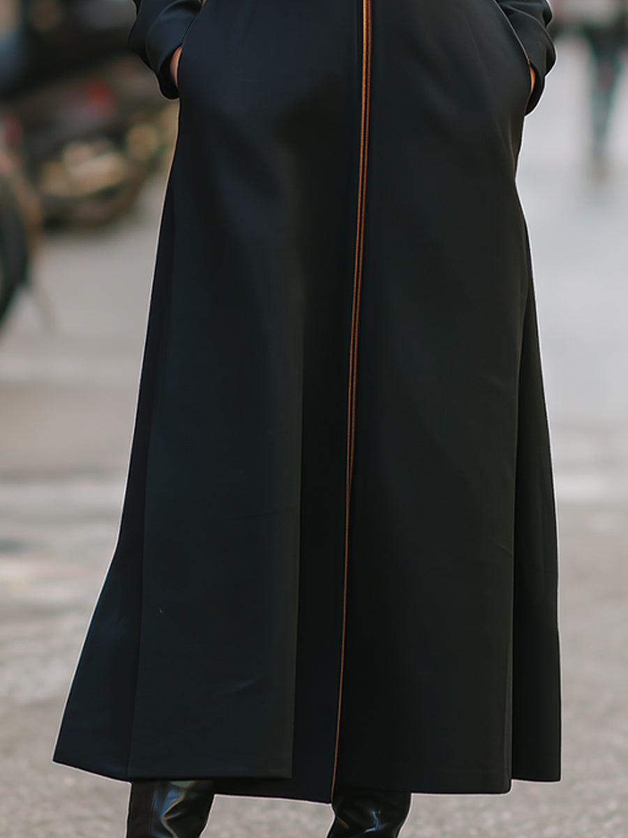 Elegant Longline Zip-Front Coat With Contrast Trim