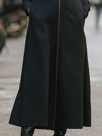 Elegant Longline Zip-Front Coat With Contrast Trim
