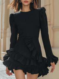 Black Ruffled Long Sleeve Dress