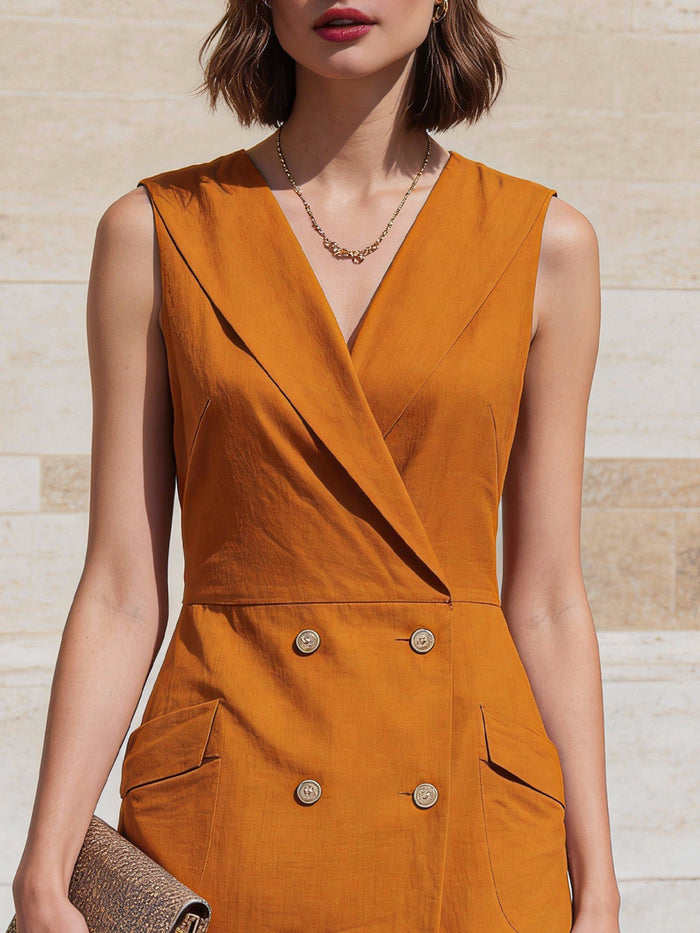 Sleeveless Double-Breasted Wrap Midi Dress