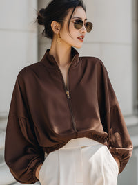 Thick Satin Zip-up Casual Jacket