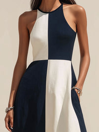 Colorblock Halter Neckline A-Line Maxi Dress