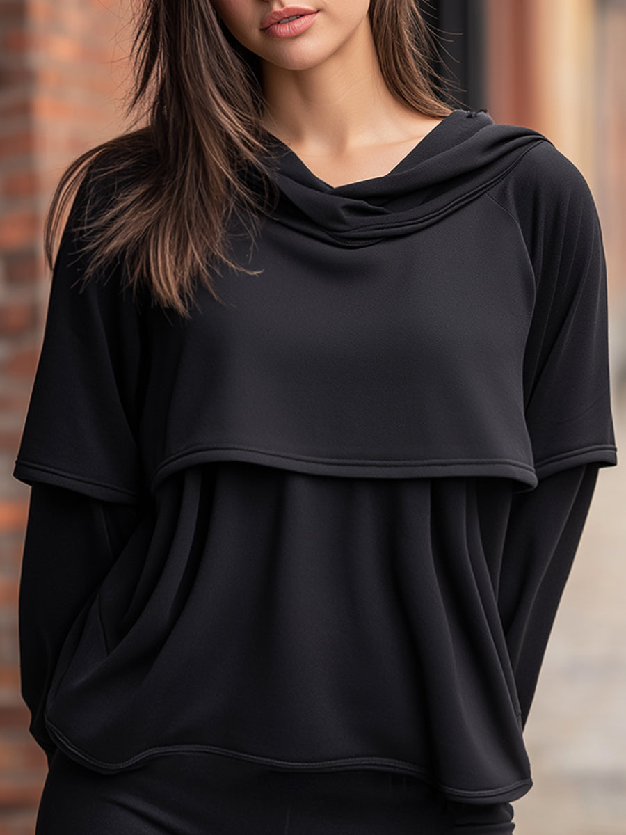 Draped Layered Cowl-Neck Relaxed Top