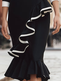 Black Ruffle Trim Blazer Dress