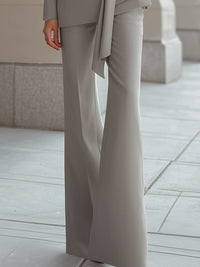 Tailored Wrap Belted Gray Pantsuit
