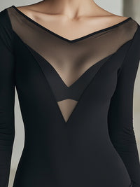 Sheer V-Panel Long-Sleeve Contour Top