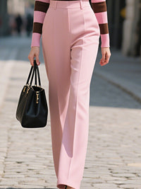 Striped Knit Top And Tailored Pink Pants Set