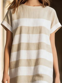 Neutral Striped Relaxed Short-Sleeve Shift Dress