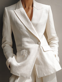 High-quality Linen Blended Old-fashioned Style Suit And Wide-leg Pants Set