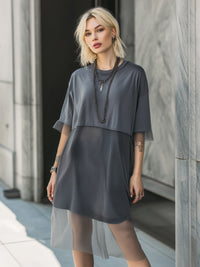 Layered Mesh Hem Oversized Urban Dress