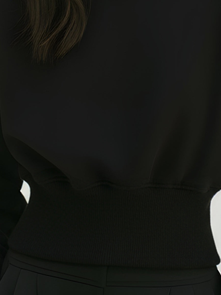 Black Rib-Waist Crewneck Sweatshirt