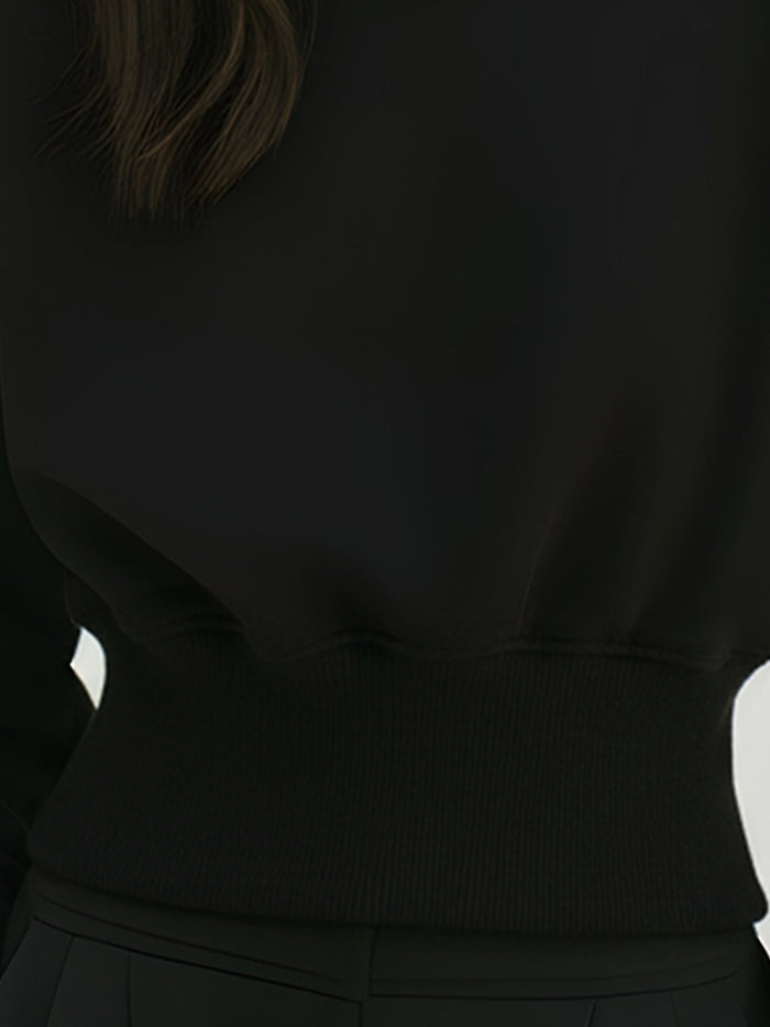 Black Rib-Waist Crewneck Sweatshirt