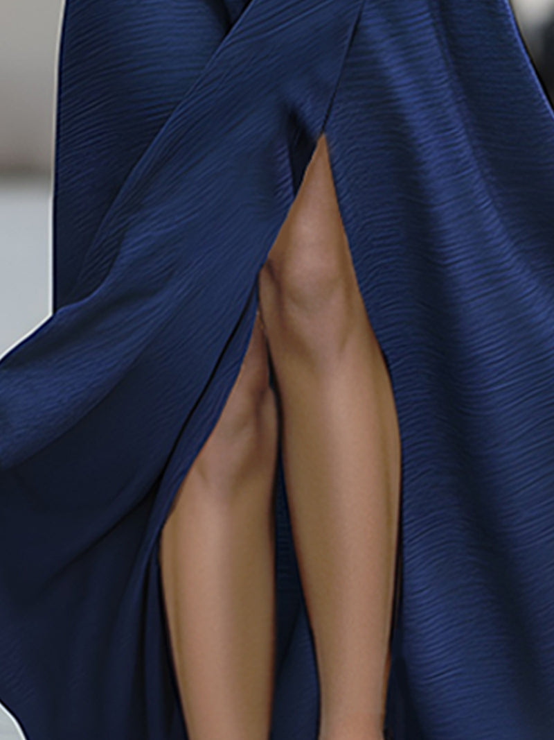 Luxe Cowl Neck Navy Maxi Dress With Side Slit