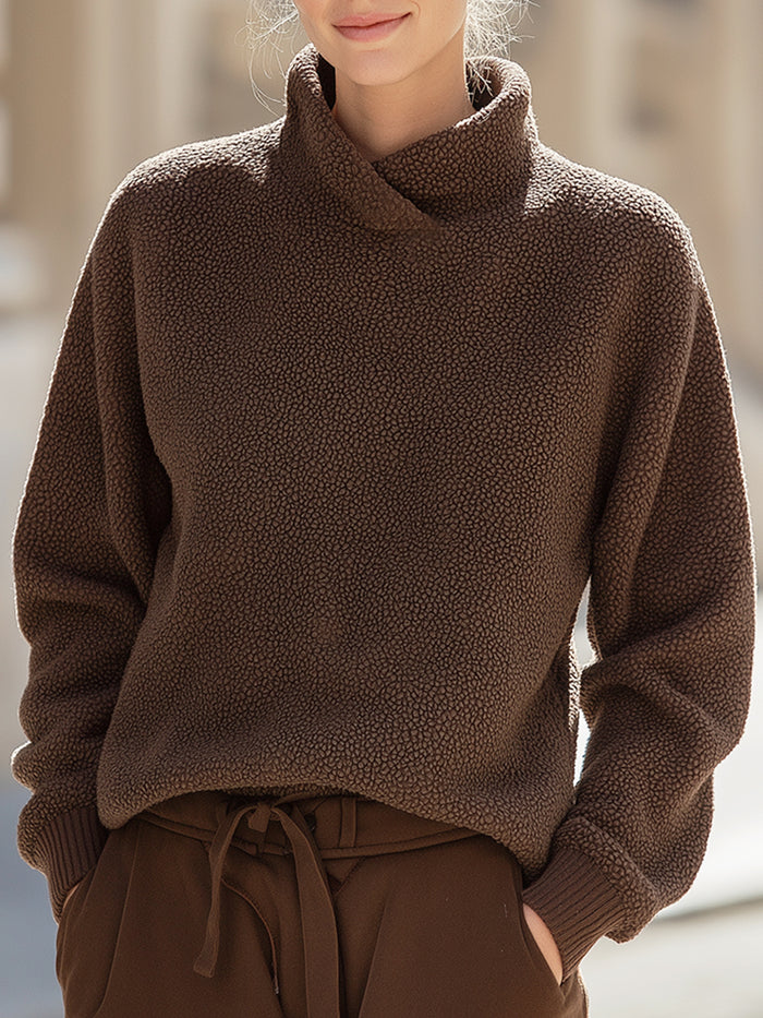 Cozy Brown Fleece Turtleneck Sweater