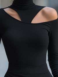 Cutout Shoulder Turtleneck Fitted Top