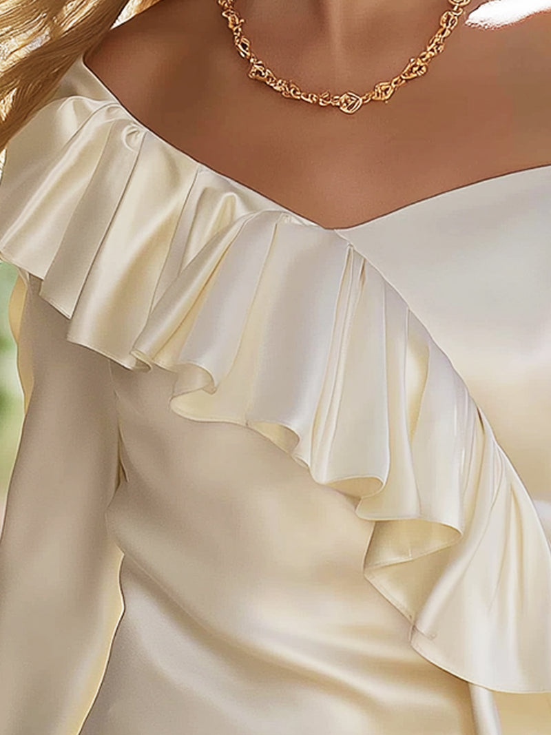 Off-Shoulder Ruffle Satin Blouse