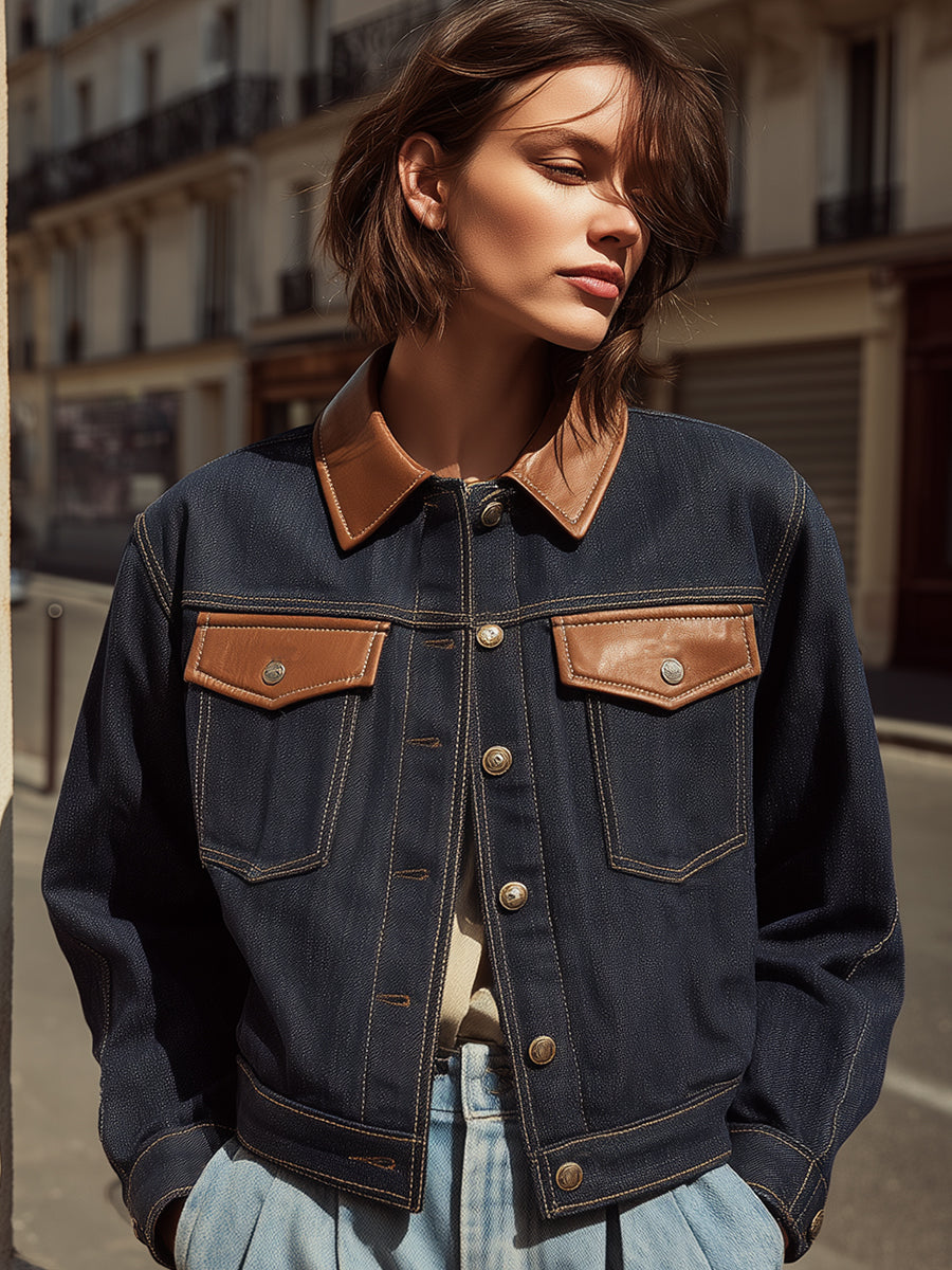 Two-Tone Denim Jacket With Leather Details